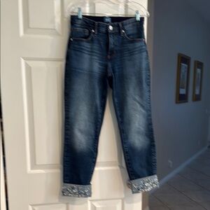 Jag Jeans Dark Blue Cropped Jeans with Floral Cuffs